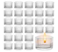 LOLYSIC 24Pcs Tea Light Candle Holders, Clear Ribbed Glass Tealight Candle Holders, Small Vintage Votive Candles Glass Tealight Holder for Wedding Party Celebrations Home Room Table Centerpiece Décor