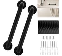 LOLYSIC 2Pcs Grab Rails for Bathroom, 30cm / 12inch Anti-Slip Grab Handles for Elderly Disabled, Stainless Steel Bathroom Handrail Grab Bar Safety Shower Grab Hand Rails for Toilet Stairway, Black