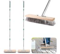 LOLYSIC 2Pcs Stainless Steel Wire Broom, 63 Inch Long Handle Stiff Metal Bristle Brush Scrubbing Broom for Outdoor Patio Deck Yard Concrete Floor Removing Weed Moss Algae Tough Stains