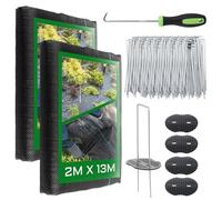 LOLYSIC 2PCS Weed Control Membrane 2m x 13m with 20 U Pins & Buffer Washers, Heavy Duty Weed Barrier Fabric, Weeds Suppressant Ground Cover for Garden Patio Lawn Landscape Artificial Grass Path