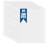 LOLYSIC 300 Pcs A5 Plastic Sleeves - 60 Micron A5 Clear Plastic Wallets, Strong Poly Pockets Wallet Top Opening File Folder Sleeves for Office School Ring Binders Paper File Document