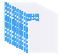 LOLYSIC 300Pcs A5 Plastic Sleeves - 60 Micron Clear A5 Plastic Wallets, Strong Punched Pockets Top Opening File Folder Sleeves, DIN A5 Poly Pockets for Office School Ring Binders Document Paper