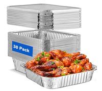 LOLYSIC 30Pcs Large Foil Trays with Lids, 32x26x6cm Disposable Aluminium Foil Trays, 3500ml Deep Tin Foil Containers for Baking, Roasting, Broiling, Cooking, BBQ, Catering, Takeaway Food Storage