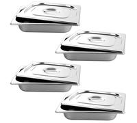 LOLYSIC 4 Pack 1/2 Gastronorm Pans with Lids, 325x265x65MM Stainless Steel Food Containers, 6.5cm Deep 1/2 GN Pans Bain Marie Pot Tray for Kitchen Hotel Restaurant Catering Buffet Party