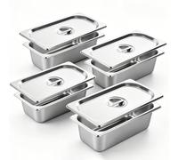 LOLYSIC 4 Pack 1/3 Gastronorm Pans with Lids, 325x175x100MM Stainless Steel Containers 1/3 GN Pans Bain Marie Pots Food Containers with Lids