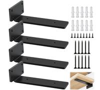 LOLYSIC 4 Pack Shelf Brackets, 200mm 8 Inch Heavy Duty Scaffold Board Shelf Bracket, 5mm Thick Cast Iron Floating Shelf Bracket Supports Wall Brackets for Shelves, Black