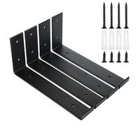 LOLYSIC 4 Pcs Scaffold Board Shelf Brackets - 225mm / 9 Inch Heavy Duty Shelf Bracket Supports with Lip - Wall Mounted Industrial Metal Shelve Brackets with Screws, Black