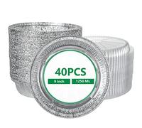 LOLYSIC 40 Pack 9 Inch Foil Trays with Lids, 1250ML Disposable Round Aluminum Foil Food Containers, Tin Foil Trays Flan Cases Tin Pie Dishes for Baking Takeaway Party Food Storage, 23x5cm
