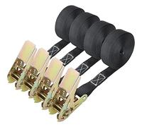 LOLYSIC 4Pcs Ratchet Straps, 25mm x 6M Heavy Duty Ratchet Tie Down Straps, 800KG No Hook Endless Ratchet Tensioning Belts for Motorcycle Motorbikes Van Securing Cargo Luggage, Black