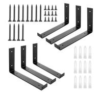 LOLYSIC 6Pcs Shelf Brackets - 250mm / 9.8" Heavy Duty Scaffold Board Shelf Brackets, 4mm Thick Metal Floating Shelve Bracket Supports, Industrial Wall Bracket for Shelves, Black