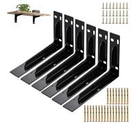 LOLYSIC 6Pcs Shelf Brackets Heavy Duty Scaffold Board Shelf Brackets Black Industrial Shelf Bracket Supports L-Shape Metal Wall Bracket for Shelves - Max Load 150kg