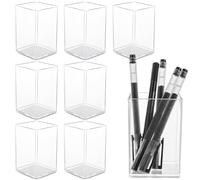 LOLYSIC 8 Pack Clear Pen Pots Acrylic Pen Holders Square Pencil Holders Desktop Pencil Pot Organisers for Office Classroom Home Supplies