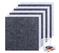 LOLYSIC 8pcs Felt Board Tiles, 30x30cm Self-Adhesive Wall Mount Pin Boards, Dark Grey & Silver Grey, Textured Finish, 9mm Thick, 50 Pins