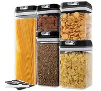 LOLYSIC Airtight Cereal Storage Containers, Kitchen Airtight Food Storage Containers, Stackable Kitchen Pantry Storage Containers for Food, Flour, Cereal, Spaghetti (5)