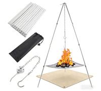 LOLYSIC Camping Fire Pit Tripod, Foldable & Portable Fire Pit with Fire Proof Mat, Folding Firepit for Outdoor Hanging Campfire Pots Dutch Ovens Cookware Garden Patio BBQ