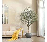 LOMANTO Olive Trees Artificial Indoor, 7Ft Artificial Olive Plants, Tall Faux Olive Tree, Fake Topiary Silk Tree in Pot with Olive Branch & Fruit, Home Office Modern Decor Gift for Housewarming 1Pack