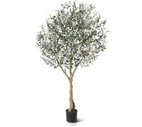 LOMANTO Olive Trees Artificial Indoor, 7Ft Artificial Olive Plants, Tall Faux Olive Tree, Fake Topiary Silk Tree in Pot with Olive Branch & Fruit, Home Office Modern Decor Gift for Housewarming 1Pack