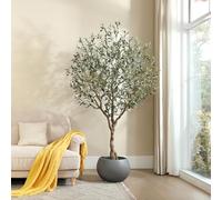 LOMANTO Olive Trees Artificial Indoor, 7Ft Artificial Olive Plants, Tall Faux Olive Tree, Fake Topiary Silk Tree in Pot with Olive Branch & Fruit, Home Office Modern Decor Gift for Housewarming 1Pack