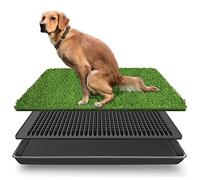 LOMANTOWN Dog Potty Tray Indoor Outdoor Washable Pee Pad for Dogs, 3 Layered System Dog Litter Box for Puppy Training (30 x 20 Grass with Tray)