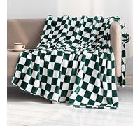 LOMAO Throw Blankets Flannel Blanket with Checkerboard Grid Pattern Soft Throw Blanket for Couch, Bed, Sofa Luxurious Warm and Cozy for All Seasons (Green, 50"x60")