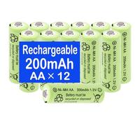 Lombaour 1.2V AA 200mAh Rechargeable Ni-MH Batteries,Double A Rechargeable Pre-Charged Battery for Outdoor Solar Lights, String Lights(12 Pack)
