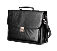 Lombard Laptop Messenger Bag PU Faux Leather Business Shoulder Bag - 14 Inches Laptop Briefcase Luxurious Design Black