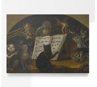 Lombard School Cats being instructed In the art of mouse-catching by an owl | Vintage Print, Painting, Wall Art, Poster, Picture, Home Decor
