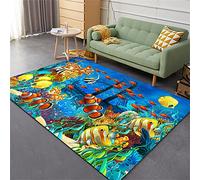 LOMDEM 3D Underwater World Living Room Bedroom Rug Blue Sea Turtle Beige Beach Starfish Sea Animals Printed Kids Rug Play Rug Indoor Area Rug Runners Kitchen Floor Mat (Colour 2,150x200 cm)