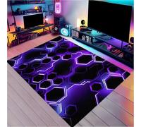 LOMDEM Gaming Rug for Boy Room 3D Geometric Neon Hexagon Design, Soft Flannel Anti-Slip, Cool Gamer Area Rug Non-Shedding Washable Floor Mat for Game Room Bedroom Playroom Decor (Color 3,140x180 cm)