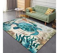 LOMDEM Nautical Sea Creatures Area Rug, Blue & Beige, 80x160 cm, Decorative Rug