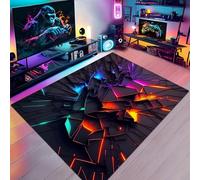 LOMDEM Neon Vision 3D Modern Flannel Rug Cool Geometric Lightning Multicolor Game Rugs for Boy Room, Washable Rug, Vision Gaming Carpet for Teen Bedroom, Playroom, Runner (Multi 3,100x150 cm)
