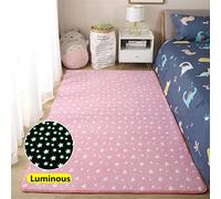 LOMDEM Plush Glow In The Dark Rug, Stars Moon Astronaut Pattern Area Rug Boys Girls Pink Blue Bedroom Glow In The Dark Bedside Rug Thick Mat Washable Carpet for Living Room Bedroom (Pink,120x200 cm)