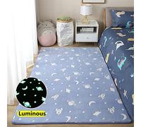 LOMDEM Plush Glow In The Dark Rug, Stars Moon Astronaut Pattern Area Rug Boys Girls Pink Blue Bedroom Glow In The Dark Bedside Rug Thick Mat Washable Carpet for Living Room Bedroom (Blue,120x200 cm)