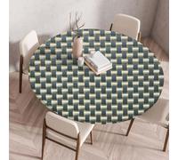 LOMDEM Round Tablecloth Waterproof for Garden, with Stretch Elastic Band, Wood Grain Print Woven Design, Stretch Polyester, Anti-slip Anti-oil Suitable for Garden, Dining Table, Party, 100cm, Color 1