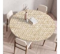LOMDEM Round Tablecloth Waterproof for Garden, with Stretch Elastic Band, Wood Grain Print Woven Design, Stretch Polyester, Anti-slip Anti-oil Suitable for Garden, Dining Table, Party, 100cm, Color 5