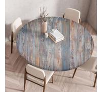 LOMDEM Round Tablecloth Waterproof for Garden, with Stretch Elastic Band, Wood Grain Print Woven Design, Stretch Polyester, Anti-slip Anti-oil Suitable for Garden, Dining Table, Party, 100cm, Color 6