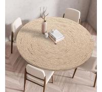 LOMDEM Round Tablecloth Waterproof for Garden, with Stretch Elastic Band, Wood Grain Print Woven Design, Stretch Polyester, Anti-slip Anti-oil Suitable for Garden, Dining Table, Party, 100cm, Color 3