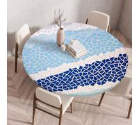 LOMDEM Round Tablecloth with Elastic Edge, Stretchy Polyester Fabric, Wood & Rattan Woven Print, Waterproof, Oilproof, Non-Slip Dining Table Cover for Kitchen, Restaurant, Outdoor Use, 100cm, Color 2