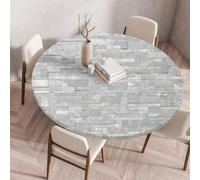 LOMDEM Round Tablecloth with Elastic Edge, Stretchy Polyester Fabric, Wood & Rattan Woven Print, Waterproof, Oilproof, Non-Slip Dining Table Cover for Kitchen, Restaurant, Outdoor Use, 100cm, Color 6