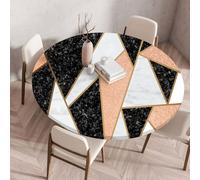 LOMDEM Round Tablecloth with Elastic Edge, Stretchy Polyester Fabric, Wood & Rattan Woven Print, Waterproof, Oilproof, Non-Slip Dining Table Cover for Kitchen, Restaurant, Outdoor Use, 100cm, Color 1