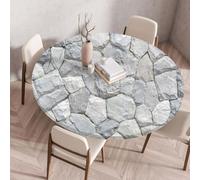 LOMDEM Round Tablecloth with Elastic Edge, Stretchy Polyester Fabric, Wood & Rattan Woven Print, Waterproof, Oilproof, Non-Slip Dining Table Cover for Kitchen, Restaurant, Outdoor Use, 100cm, Color 5