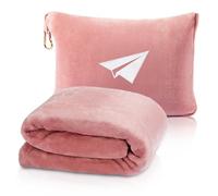 LOMEE Premium Travel Blanket for Airplane, Soft Airplane Blanket Pillow 2 in 1 with Compact Bag, Hand Luggage Belt and Backpack Clip, Portable Travel Essentials for Long Flights