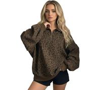 Lomehue Women Cheetah Print Sweatshirt Oversized Half Zip Pullover Leopard Corduroy Long Sleeve Tops Y2K Fall Casual Outfit, Brown, Medium
