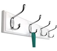 lomejii 4 Silver Hooks Wood Coat Rack Wall Mount, 44cm, White, Stronger Hooks for Hanging Clothes,Hat,Backpack etc, Great Modern Wall Mounted Rack for Entryway Hallway Bedroom