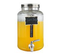 Lomejii 5.5L Glass Beverage Drink Dispenser with Tap for Fridge,Stainless Steel Spigot and Lid,Brew Kombucha Container,Beverage jar for Water Juice Milk Ice Coffee Sun Tea,Large Big Cold Drink,Clear