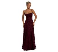 Lomeuuu Chiffon Halter Dress, Jacquard Backless Design, Thin Straps, Square Neck, Floor Length, Size S-L (Burgundy,M)