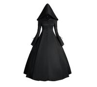 Lomeuuu Gothic Medieval Vampire Queen Dress, Black Floor-Length Hooded Gown, Halloween Costume, Victorian Style (Black,XXXL)
