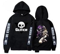 Lomeuuu Murder-Drones Hoodie, Harajuku Style Pullover, Vintage Unisex Sweatshirt, Side Seam Pockets (Black 7,XXL)