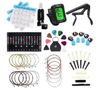 LOMEVE Guitar Accessories Kit Include Acoustic Guitar Strings, Tuner, Capo, 3-in-1 Restring Tool, Pick Holder, Bridge Pins, Nuts & Saddles, Finger Protector, Finger Picks, Fretboard Stickers (59PCS)