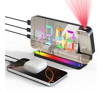 Lomffy Alarm Clock Radio with 180° Projector, 7.1" Projection Alarm Clock Digital FM Radio Clock with 11-Color Display, 10-Color Night Light, Dual Charge Port, Adjustable Brightness,12/24H, Snooze